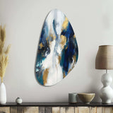 Indigo Awakening Abstract In Blue And Gold - Asymmetric Metal Wall Art