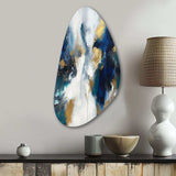 Indigo Awakening Abstract In Blue And Gold - Asymmetric Metal Wall Art