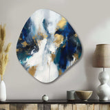 Indigo Awakening Abstract In Blue And Gold - Asymmetric Metal Wall Art