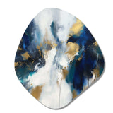 Indigo Awakening Abstract In Blue And Gold - Asymmetric Metal Wall Art