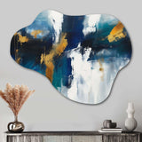 Feeling Spirit Abstract In Nova Blue And Gold - Asymmetric Metal Wall Art