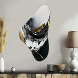 Exquisite Darling Gold Abstract Wave On Black - Asymmetric Metal Wall Art