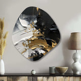 Exquisite Darling Gold Abstract Wave On Black I - Asymmetric Metal Wall Art