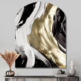 Exquisite Darling Gold Abstract Wave On Black IV - Asymmetric Metal Wall Art