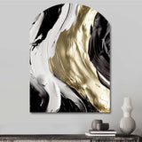 Exquisite Darling Gold Abstract Wave On Black IV - Asymmetric Metal Wall Art