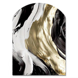 Exquisite Darling Gold Abstract Wave On Black IV - Asymmetric Metal Wall Art