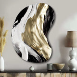 Exquisite Darling Gold Abstract Wave On Black IV - Asymmetric Metal Wall Art