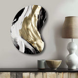 Exquisite Darling Gold Abstract Wave On Black IV - Asymmetric Metal Wall Art