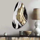 Exquisite Darling Gold Abstract Wave On Black IV - Asymmetric Metal Wall Art