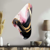 Abstract Gold Wave Pink And Black I - Asymmetric Metal Wall Art