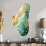 Morning Bliss Gold And Teal Marble Art Gold - Asymmetric Metal Wall Art