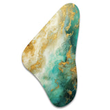 Morning Bliss Gold And Teal Marble Art Gold - Asymmetric Metal Wall Art