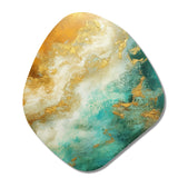 Morning Bliss Gold And Teal Marble Art Gold - Asymmetric Metal Wall Art