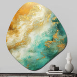 Morning Bliss Gold And Teal Marble Art Gold - Asymmetric Metal Wall Art