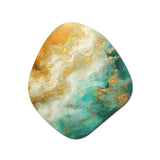 Morning Bliss Gold And Teal Marble Art Gold - Asymmetric Metal Wall Art