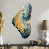 Golden Ocean Spiral Waves Painting - Asymmetric Metal Wall Art