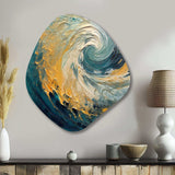 Golden Ocean Spiral Waves Painting - Asymmetric Metal Wall Art