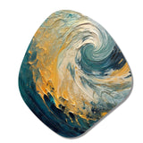 Golden Ocean Spiral Waves Painting - Asymmetric Metal Wall Art