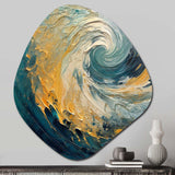 Golden Ocean Spiral Waves Painting - Asymmetric Metal Wall Art