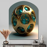 Confronting Infinity 3D Turquoise Gold Sphere II - Asymmetric Metal Wall Art