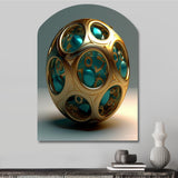 Confronting Infinity 3D Turquoise Gold Sphere II - Asymmetric Metal Wall Art