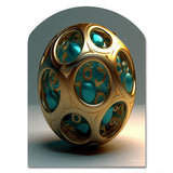 Confronting Infinity 3D Turquoise Gold Sphere II - Asymmetric Metal Wall Art