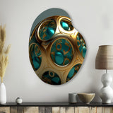 Confronting Infinity 3D Turquoise Gold Sphere II - Asymmetric Metal Wall Art