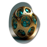 Confronting Infinity 3D Turquoise Gold Sphere II - Asymmetric Metal Wall Art