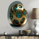 Confronting Infinity 3D Turquoise Gold Sphere II - Asymmetric Metal Wall Art