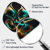 Rhythm Of Infinity 3D Turquoise Gold Sphere I - Asymmetric Metal Wall Art