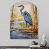 Blue Heron By The Watersite Watercolor - Asymmetric Metal Wall Art