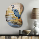 Blue Heron By The Watersite Watercolor - Asymmetric Metal Wall Art