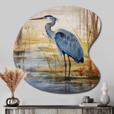 Blue Heron By The Watersite Watercolor - Asymmetric Metal Wall Art