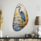 Blue Heron By The Watersite Watercolor - Asymmetric Metal Wall Art