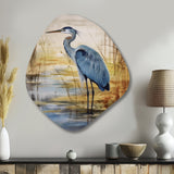 Blue Heron By The Watersite Watercolor - Asymmetric Metal Wall Art