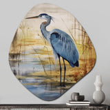 Blue Heron By The Watersite Watercolor - Asymmetric Metal Wall Art