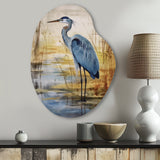 Blue Heron By The Watersite Watercolor - Asymmetric Metal Wall Art