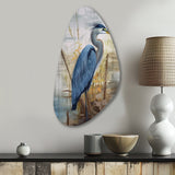 Blue Heron By The Watersite Watercolor I - Asymmetric Metal Wall Art