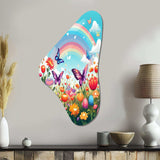 Purple Butterfles Idyllic Rainbow Flowerfield - Asymmetric Metal Wall Art