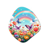 Purple Butterfles Idyllic Rainbow Flowerfield - Asymmetric Metal Wall Art