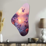 Pink Butterfly Magical Sunset - Asymmetric Metal Wall Art