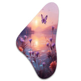 Pink Butterfly Magical Sunset - Asymmetric Metal Wall Art