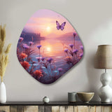 Pink Butterfly Magical Sunset - Asymmetric Metal Wall Art