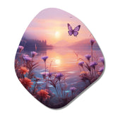 Pink Butterfly Magical Sunset - Asymmetric Metal Wall Art