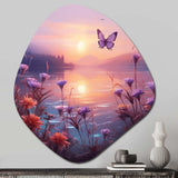 Pink Butterfly Magical Sunset - Asymmetric Metal Wall Art