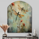 Vintage Painting Of Dragonfly Flying - Asymmetric Metal Wall Art