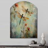 Vintage Painting Of Dragonfly Flying - Asymmetric Metal Wall Art