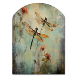 Vintage Painting Of Dragonfly Flying - Asymmetric Metal Wall Art