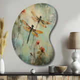 Vintage Painting Of Dragonfly Flying - Asymmetric Metal Wall Art