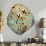 Vintage Painting Of Dragonfly Flying - Asymmetric Metal Wall Art